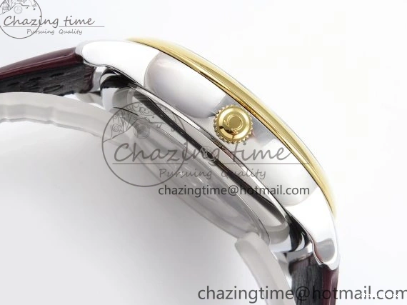 0421 De Ville Date YG MKF 1:1 Best Edition White Textured Dial Diamonds Marker on Brown Leather Strap A WaterResistant 7754